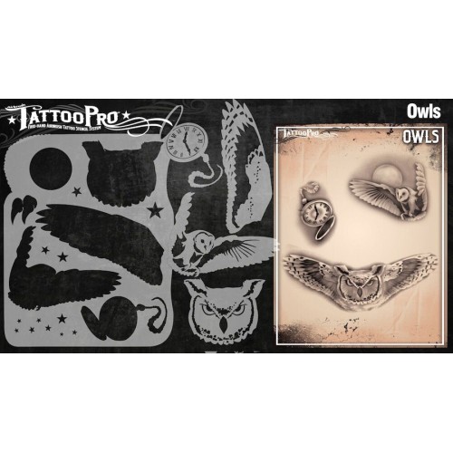 Airbrush Tattoo Pro Stencil Owls (Owls)